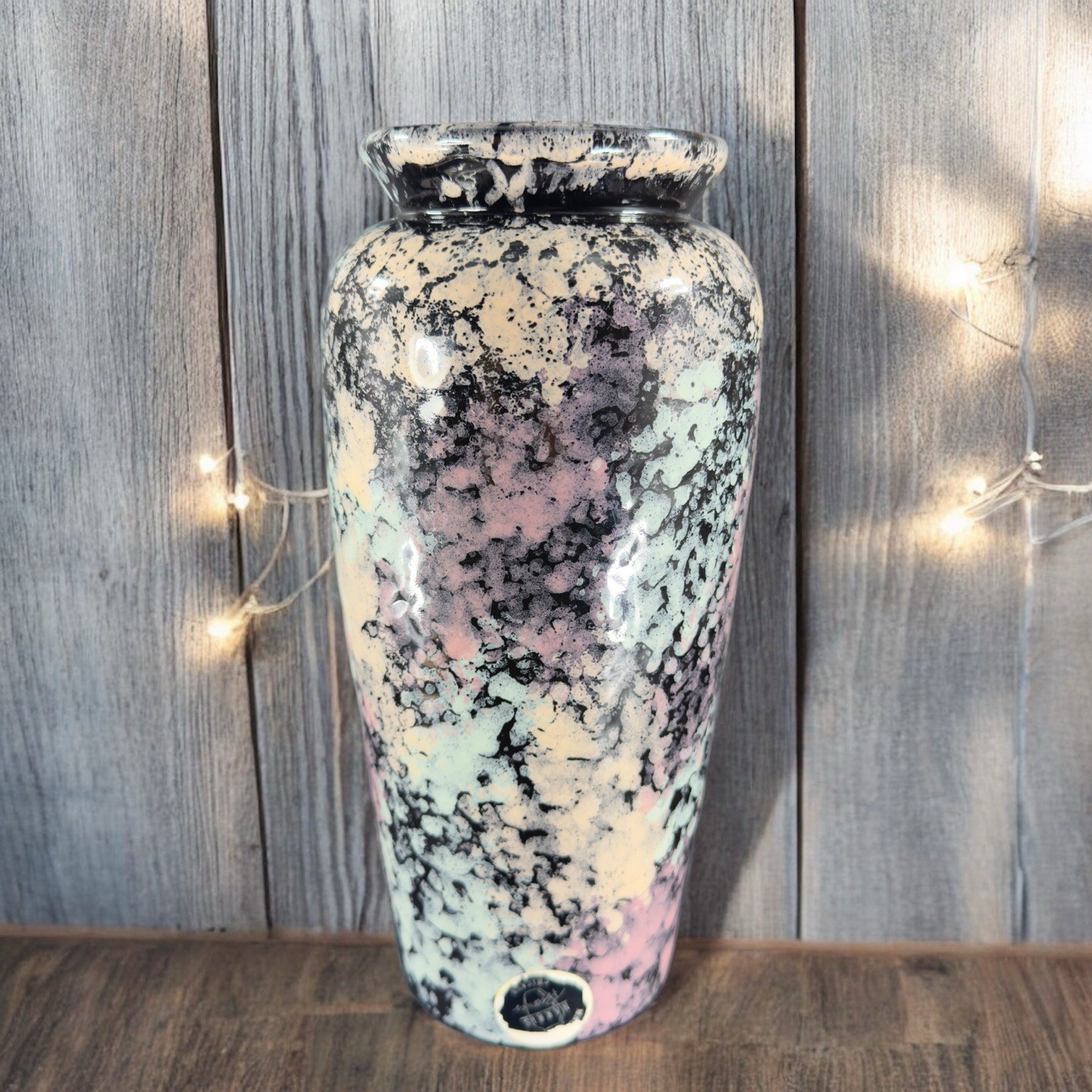 Harris Potteries Chicago Vase Splatter Black Multicolor Glaze Rare Glaze 11inch