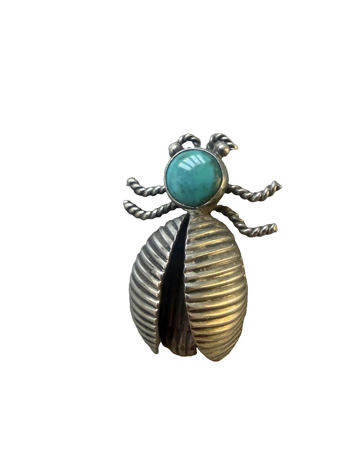 Vintage Navajo Native Bug Turquoise Sterling Silver Pin Brooch