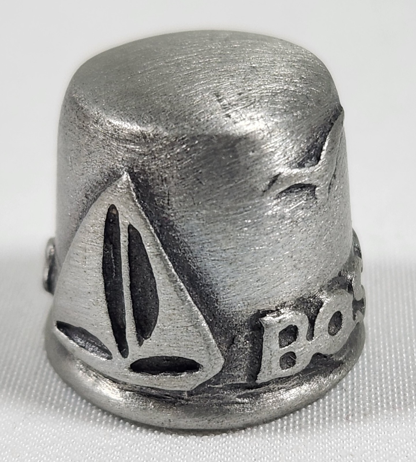 Vintage Signed Pewter Boston Mass Sailboat Souvenir Thimble Nautical Beach 