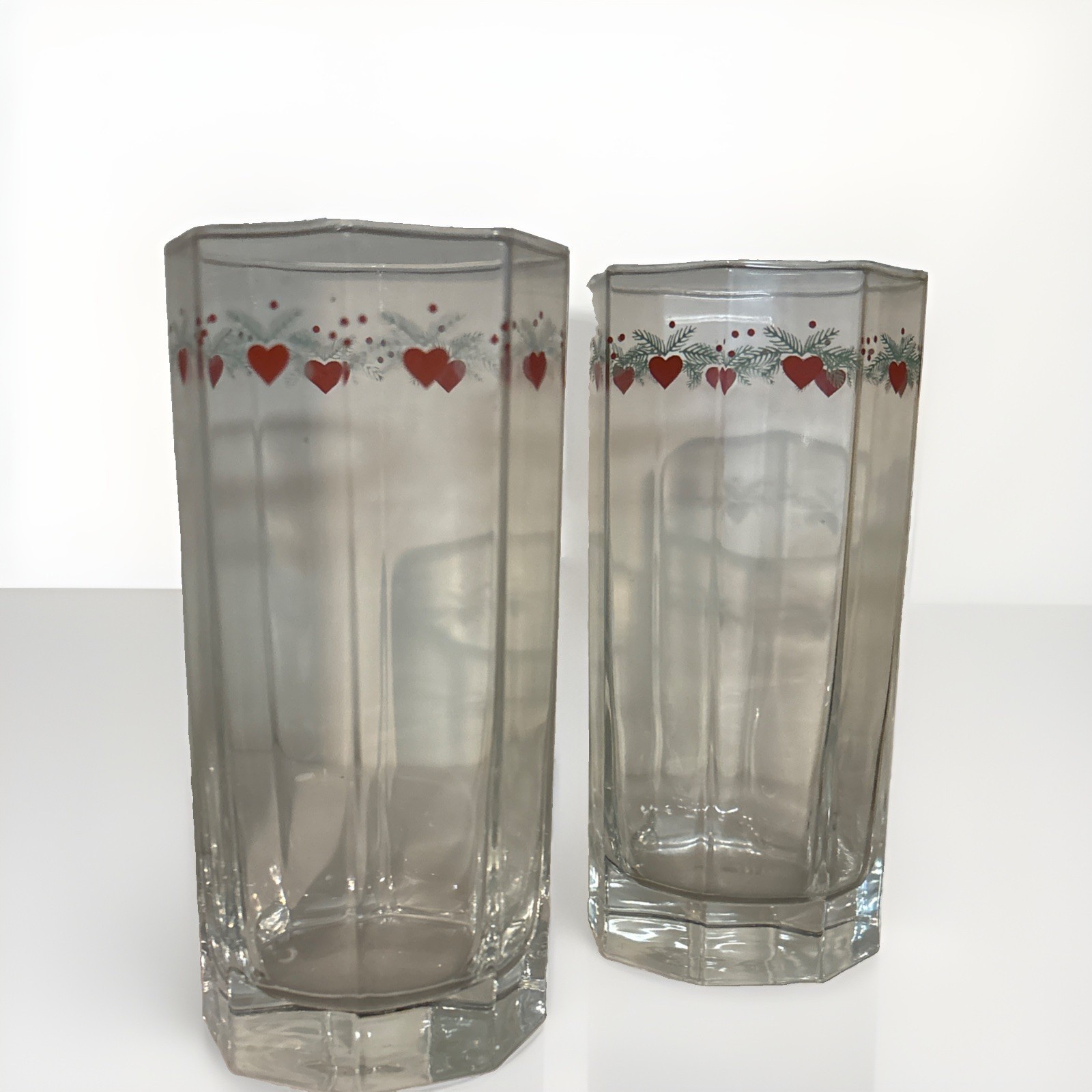 Porsgrund Hearts And Pines Water Glass 6” Never Used Collectible Tumbler 12 Oz.