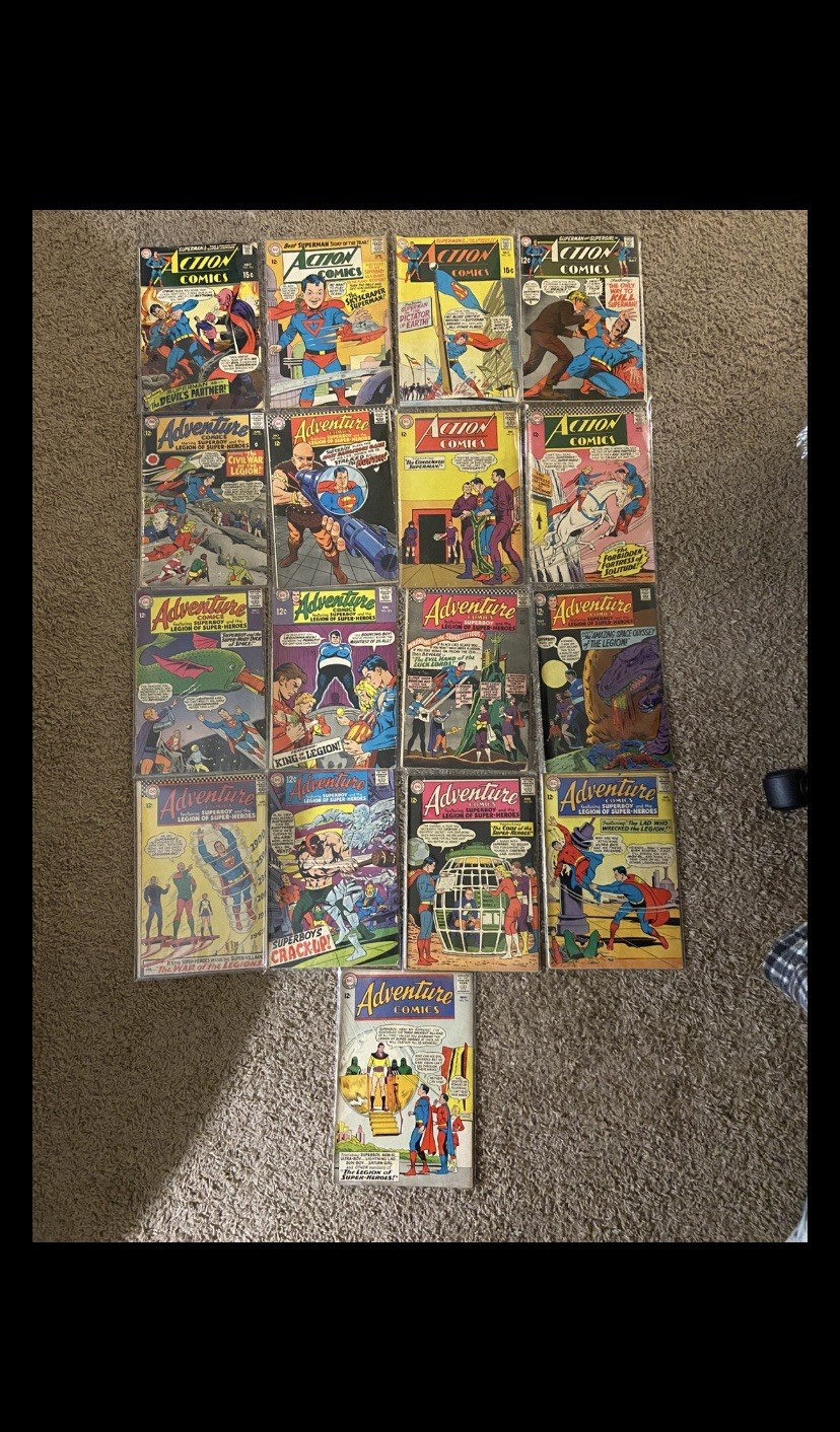 ACTION COMICS ADVENTURE COMICS Silver Age Age Lot (17 Comics) All Sleeved ACTION COMICS ADVENTURE COMICS Silver Age Age Lot (17 Comics) All Sleeved