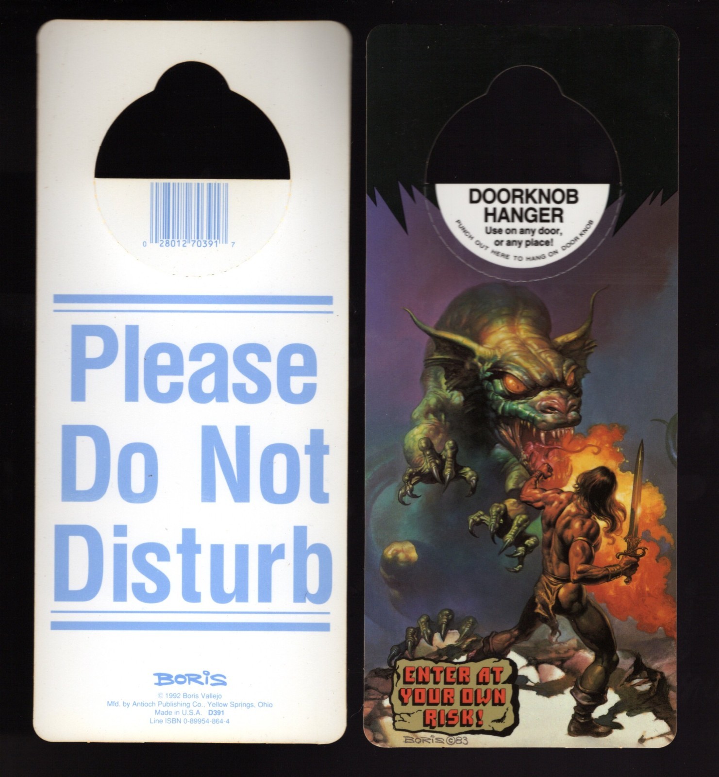 Boris Vallejo Lot of 2 Conan Doorknob Hangers -1992 Antioch- Do Not Disturb Boris Vallejo Lot of 2 Conan Doorknob Hangers -1992 Antioch- Do Not Disturb