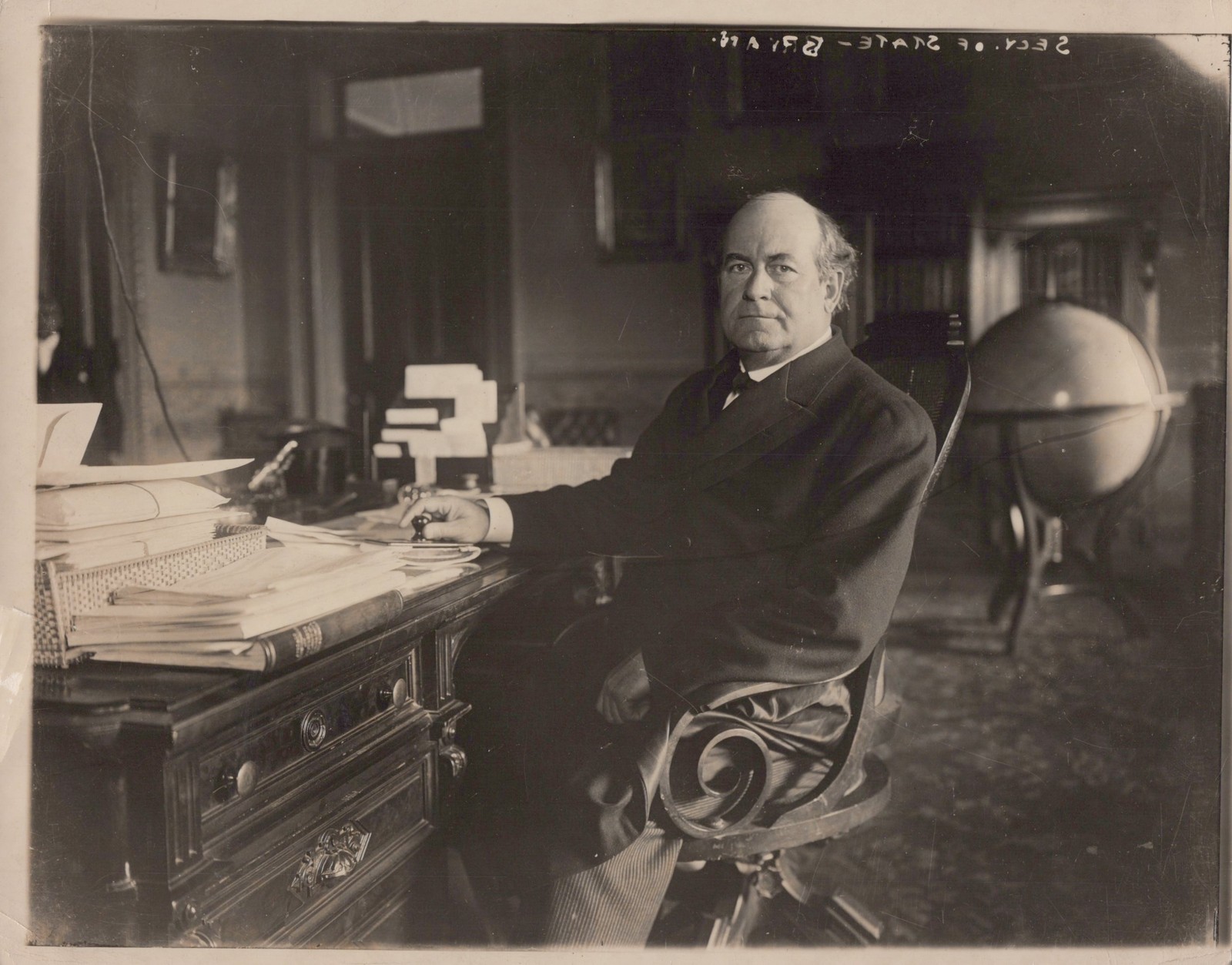 William Jennings Bryan DC State Dept Desk 1913 - Original Press Photo