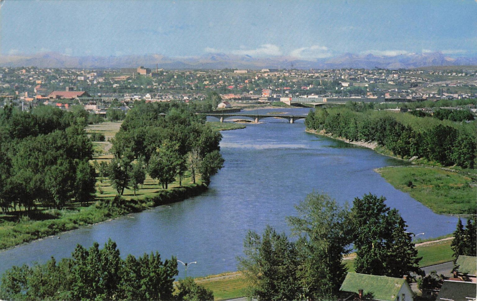 Vintage Calgary Alberta Bow River Canadian Rockies City View Postcard Vintage Calgary Alberta Bow River Canadian Rockies City View Postcard