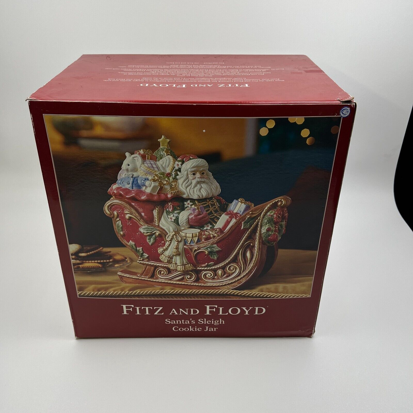 Fitz and Floyd Santa's Sleigh Cookie Jar/Centerpiece/Christmas Holiday Decor NiB