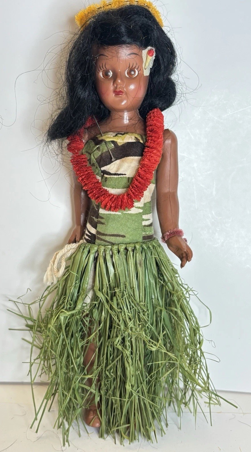 Vintage 1950's 1960's Hawaiian Hula Girl Toy Souvenir Hawaii Doll Sleepy Eyes 8”