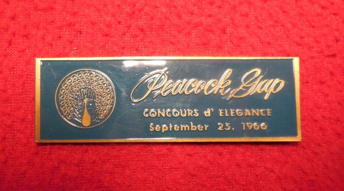 Vintage Peacock Cup Concours D` Elegance Sep 25 1966 participation dash plaque