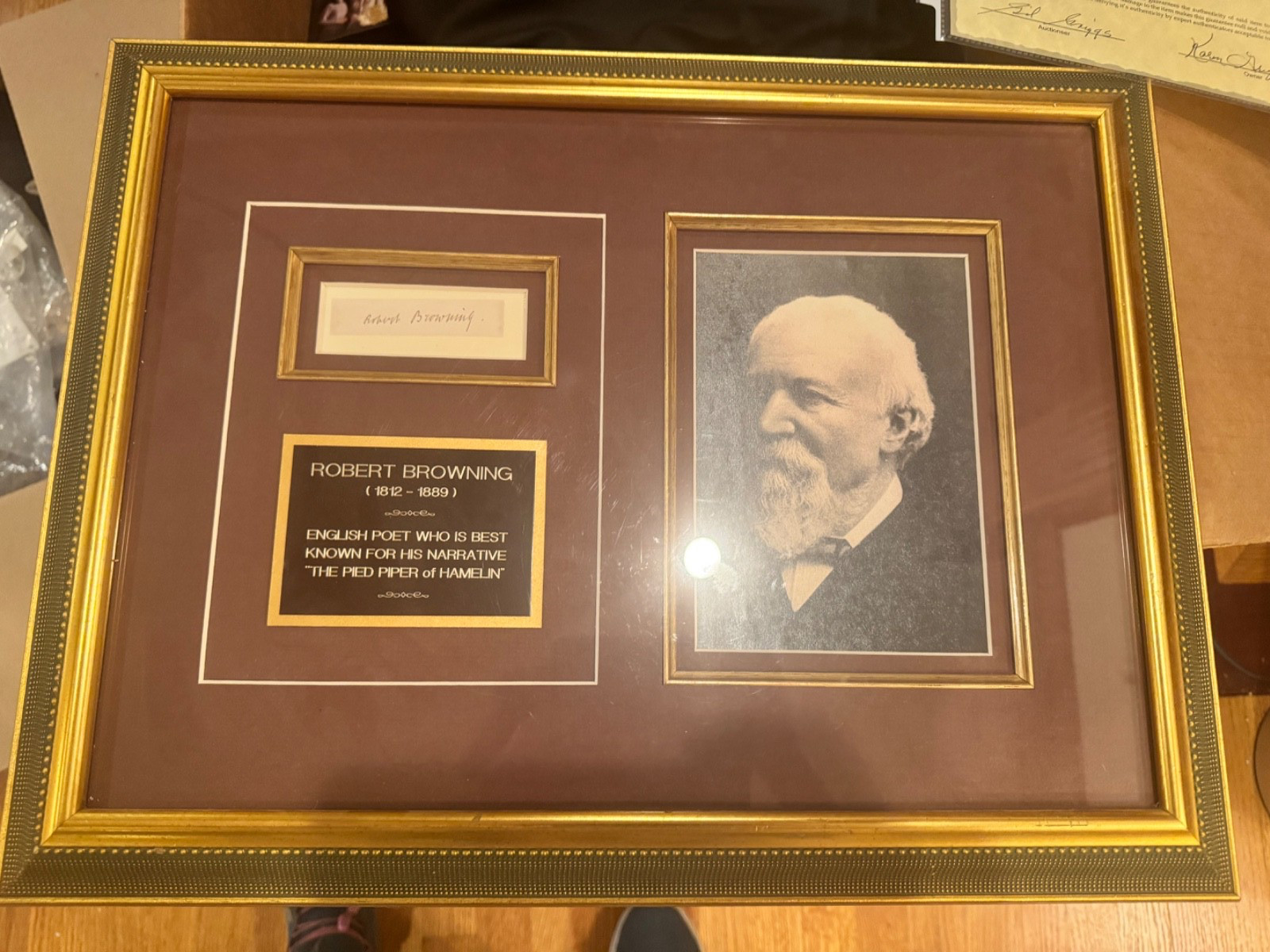 Robert Browning Original Autograph COA custom frame