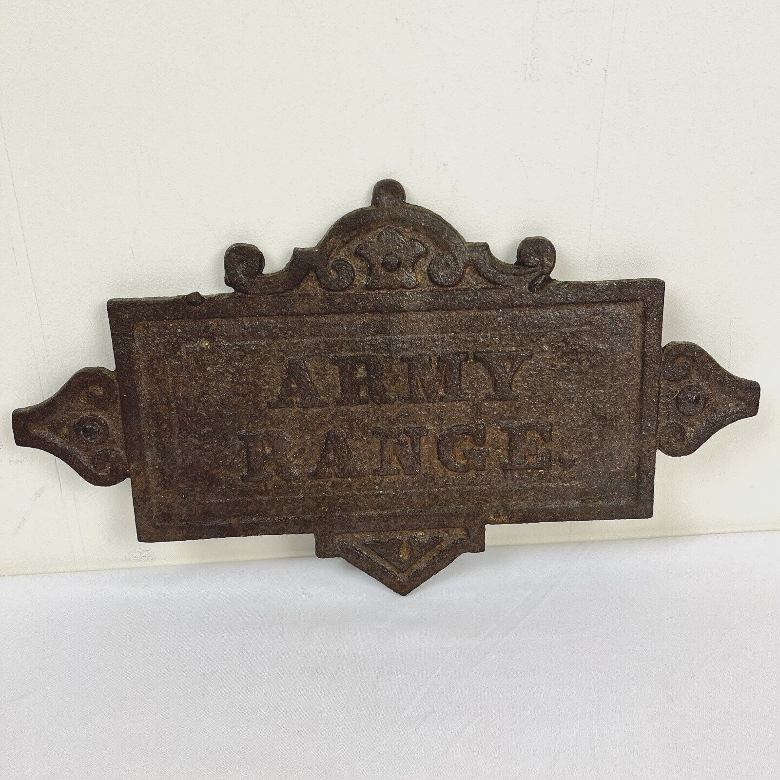 Antique Indian Wars Army Range Cook Stove Plaque Cast Iron Metal 15 x 8.5