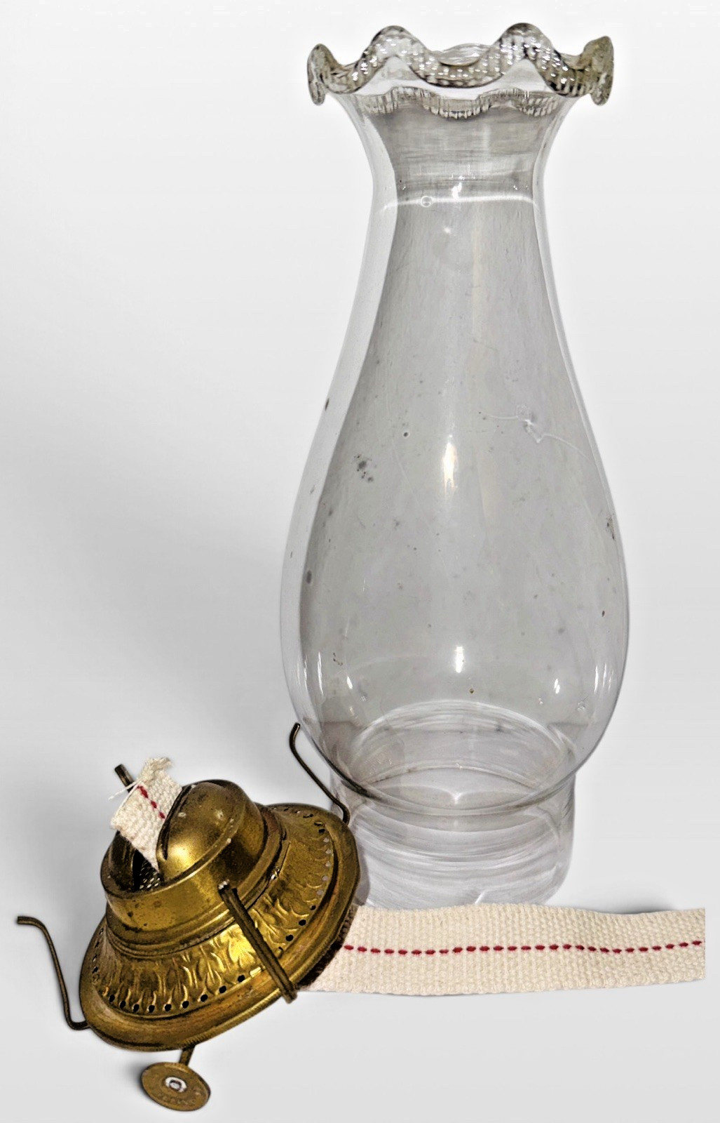 P&A No. 2 Brass Oil Lamp Hardware 1897 Pat. & Chimney Crimped Pie Crust Rim