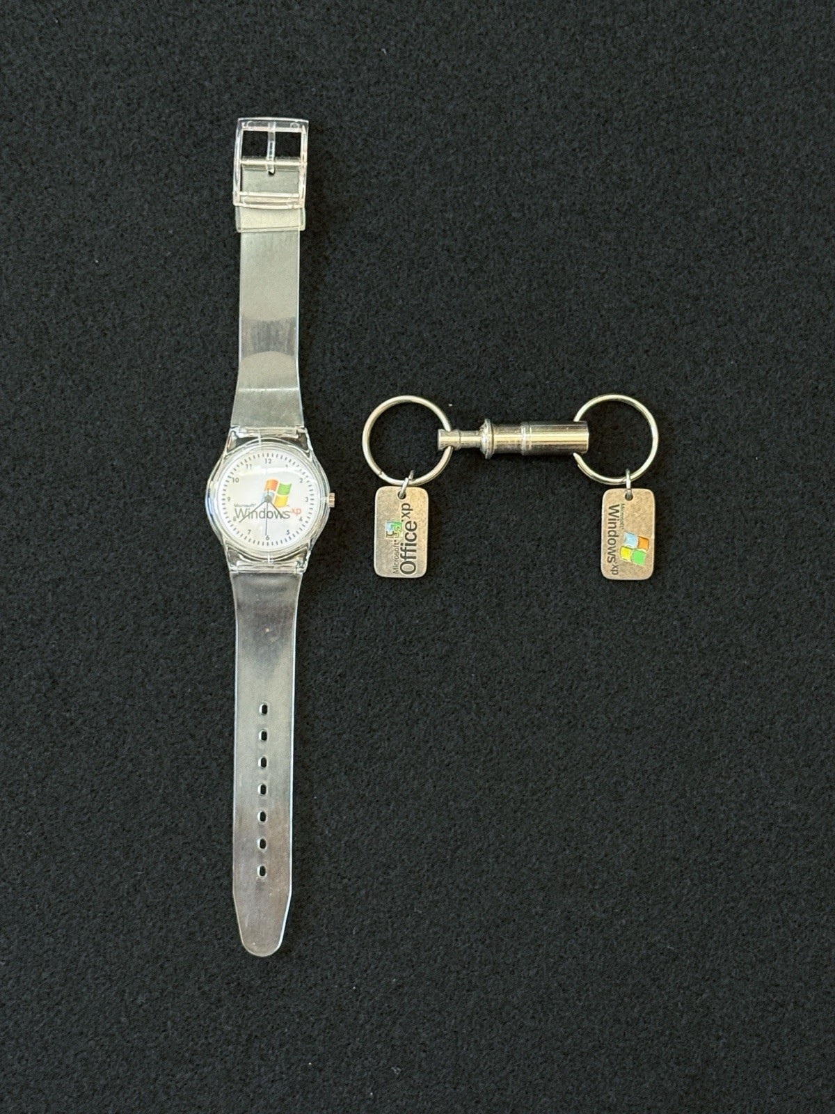 Vintage Microsoft Windows XP Watch & Office XP Keychain Promotional Items NEW