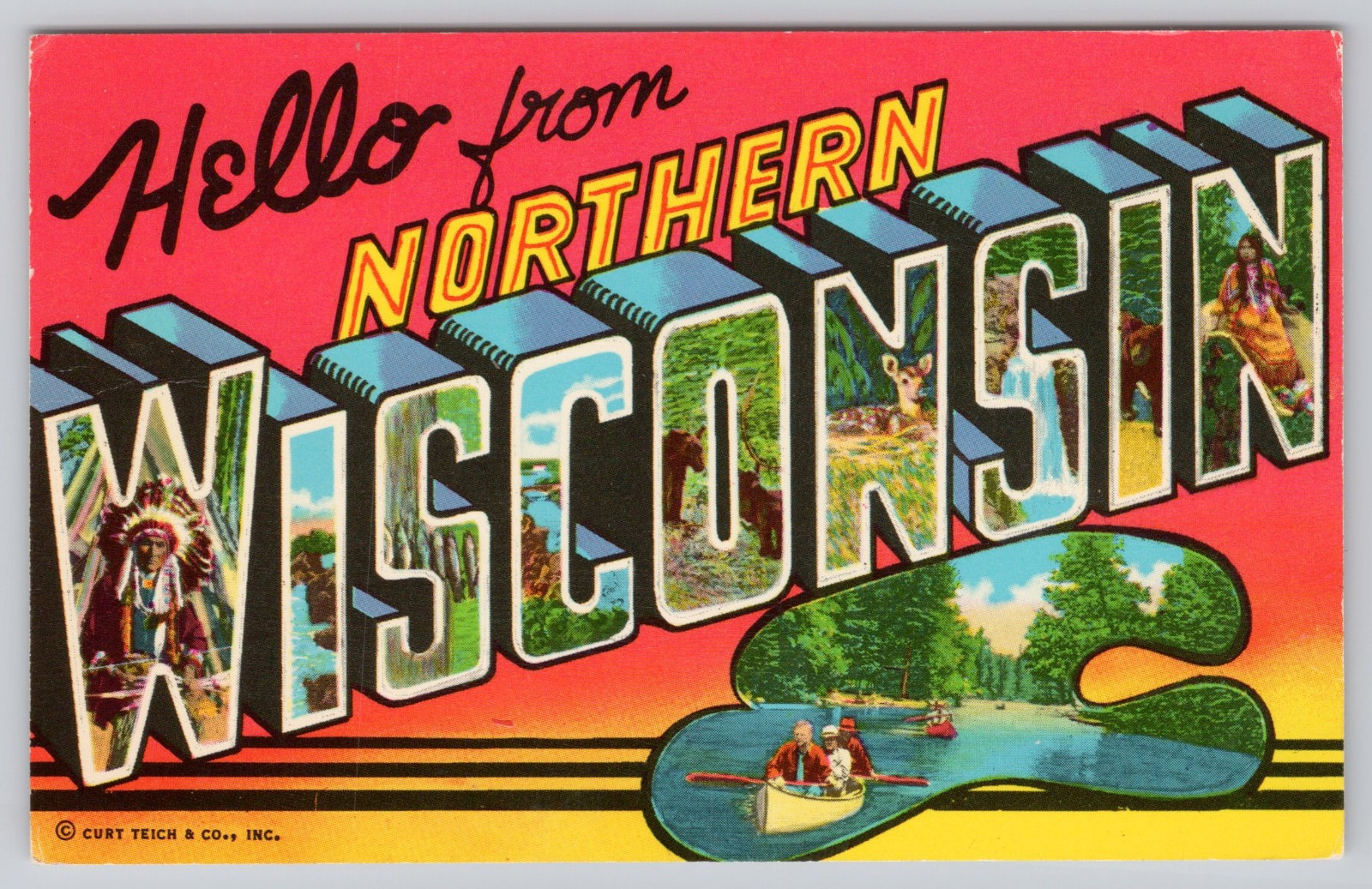 c.1960s Hello From Northern Wisconsin Large Letter Curt Teich Postcard c.1960s Hello From Northern Wisconsin Large Letter Curt Teich Postcard