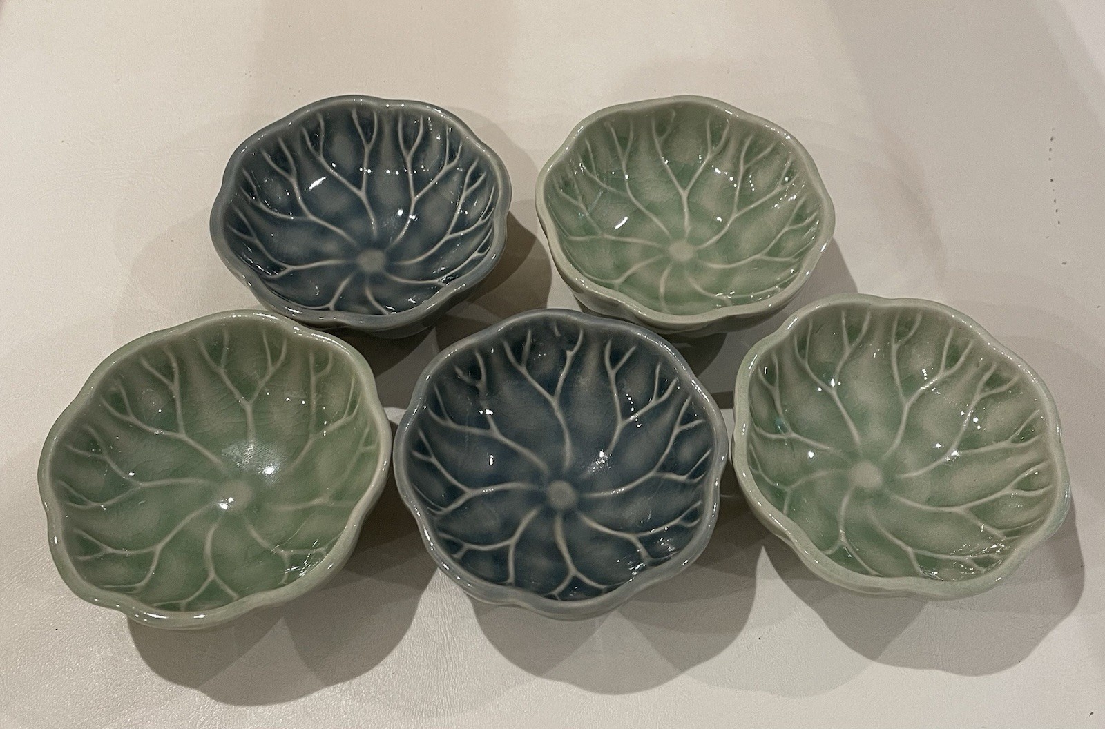 Set 5 Vintage Lotus Leaf Condiment Bowls Baan Celadon Chiang Mai Green Blue Thai Set 5 Vintage Lotus Leaf Condiment Bowls Baan Celadon Chiang Mai Green Blue Thai