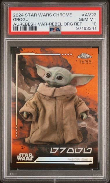2024 TOPPS STAR WARS CHROME GROGU AUREBESH VARIATION ORANGE /25 #AV22 PSA 10