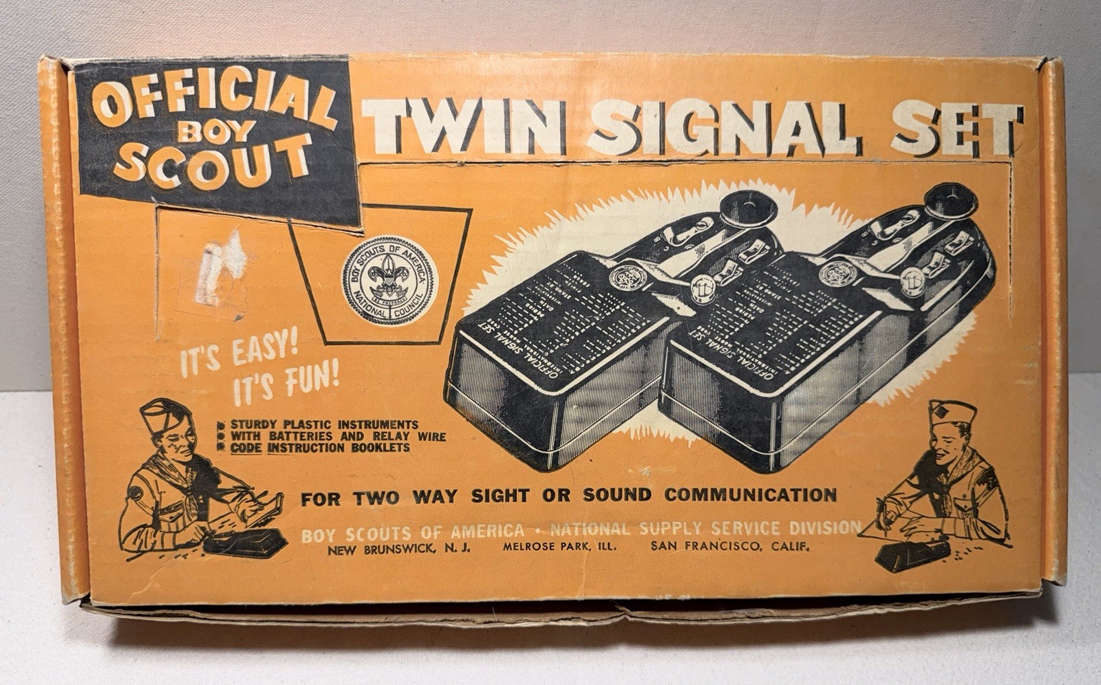 two (2x) Vintage Official Boy Scout Twin Signal Sets Morse Code w/ Original Box