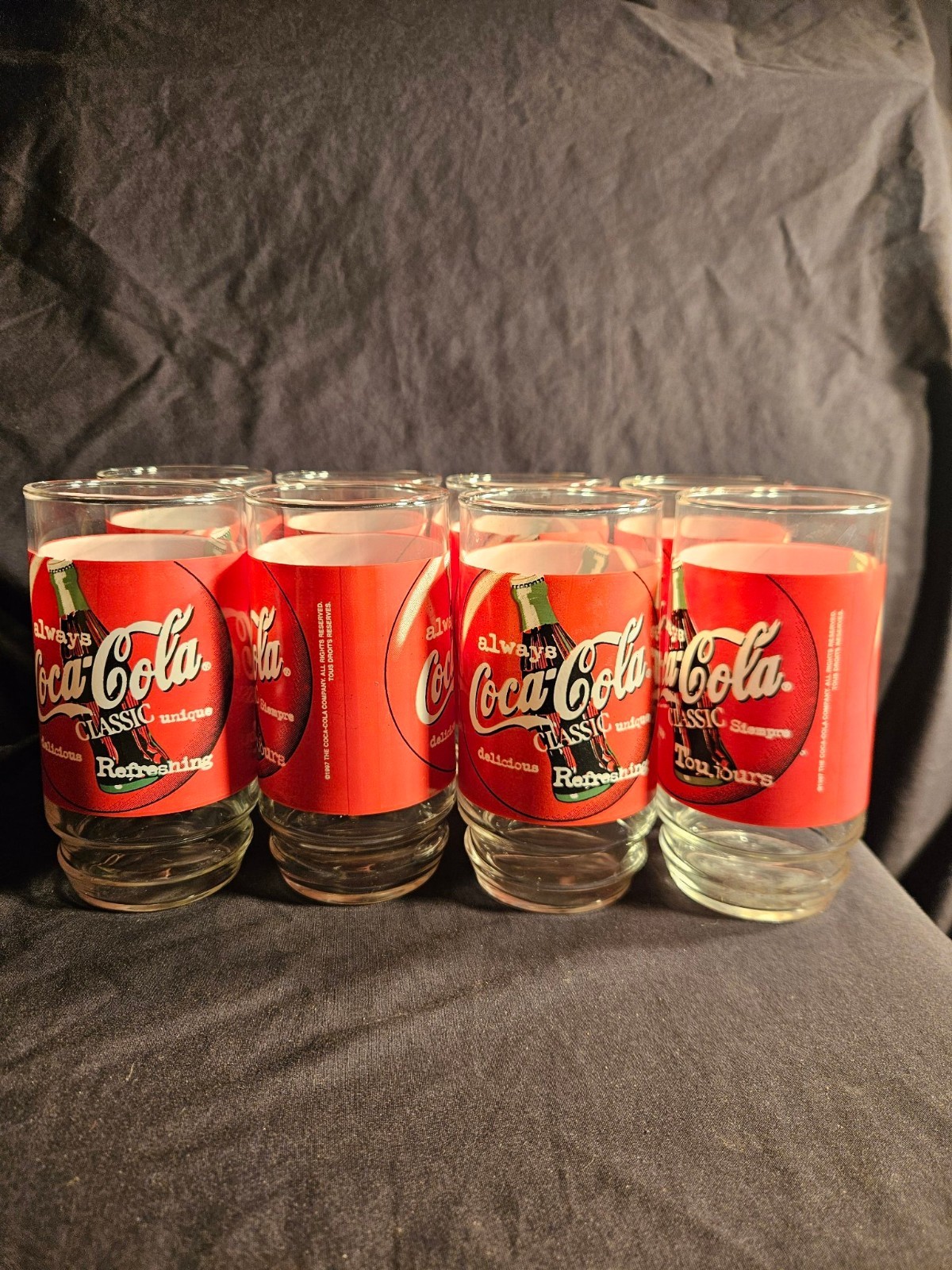 Coca-Cola Classic Tumblers Set of 8 Always Coca-Cola Red Label Glasses 1997