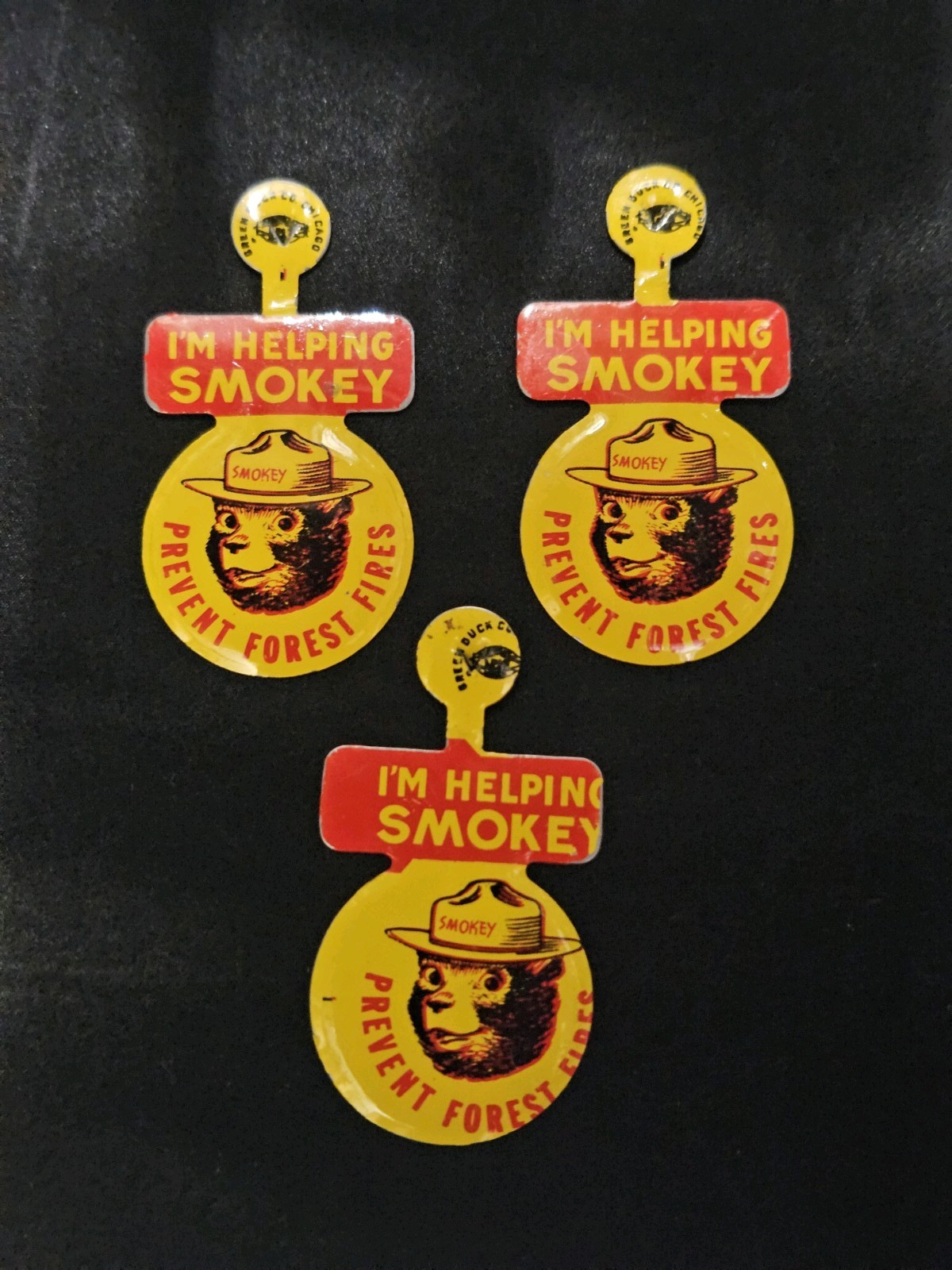 Vintage I\'m Helping Smokey Prevent Forest Fires Metal Lapel Clip set of 3
