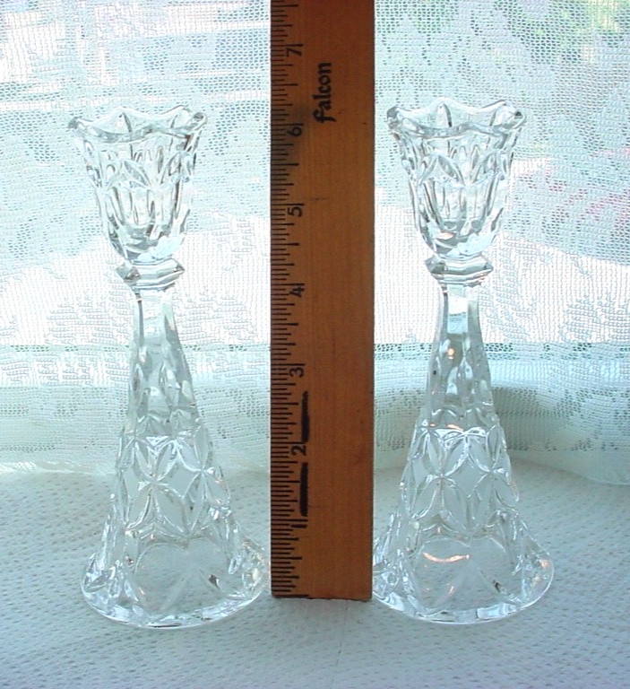 Fancy Clear Glass Candlesticks Pair Tableware
