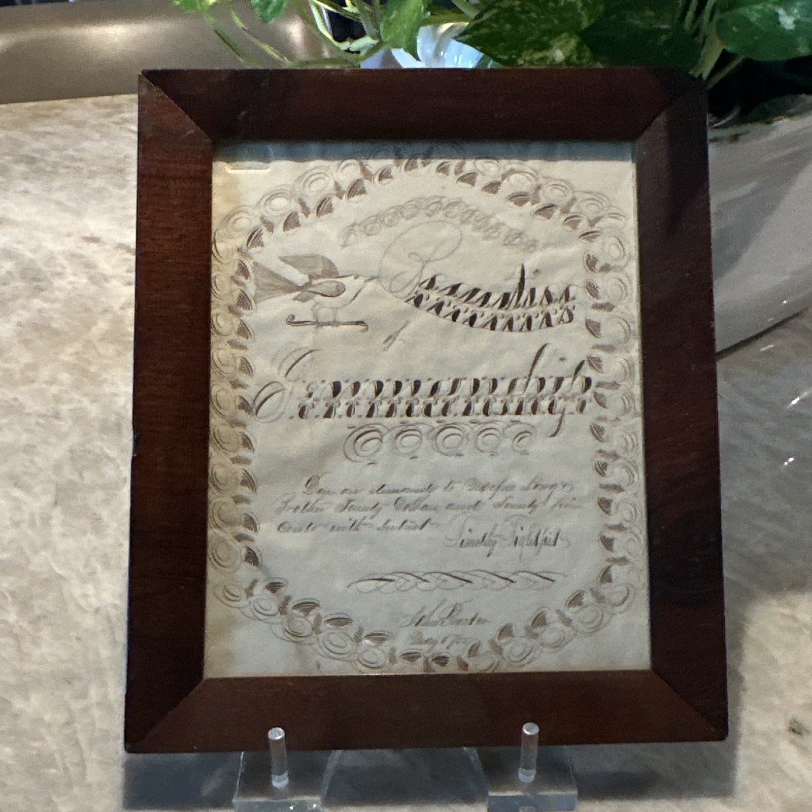 Antique 19th Century Spencerian Calligraphy Ink Drawing - Framed Penman Folk Art Antique 19th Century Spencerian Calligraphy Ink Drawing - Framed Penman Folk Art