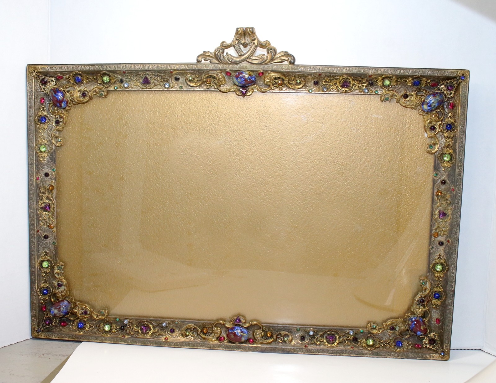 Vintage Large Brass Apollo Czech Glass Stones Picture Frame 17.5\ Vintage Large Brass Apollo Czech Glass Stones Picture Frame 17.5\