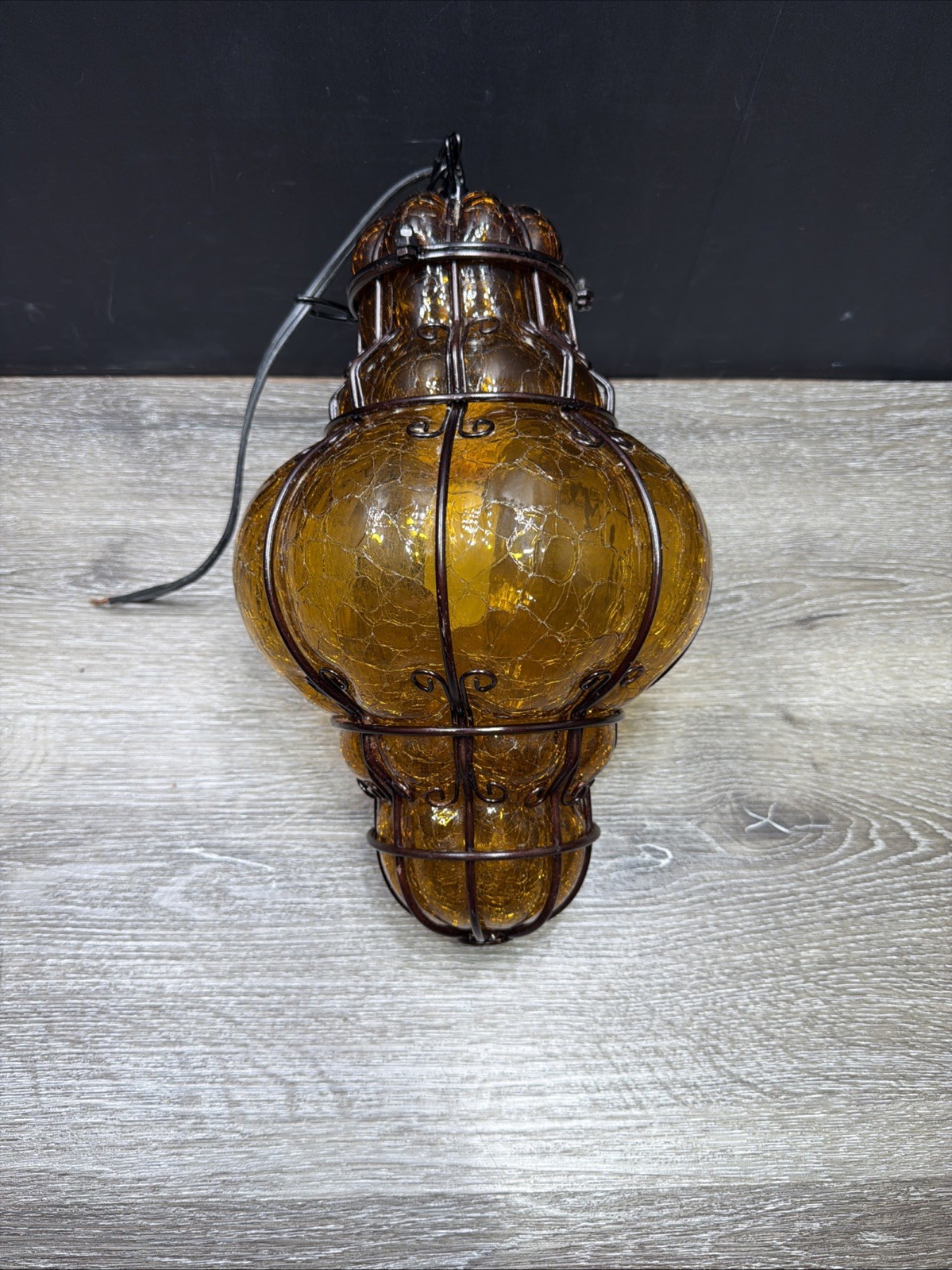 Mid-Century Italian Handblown Murano Amber Glass Cage Pendant Light from Seguso