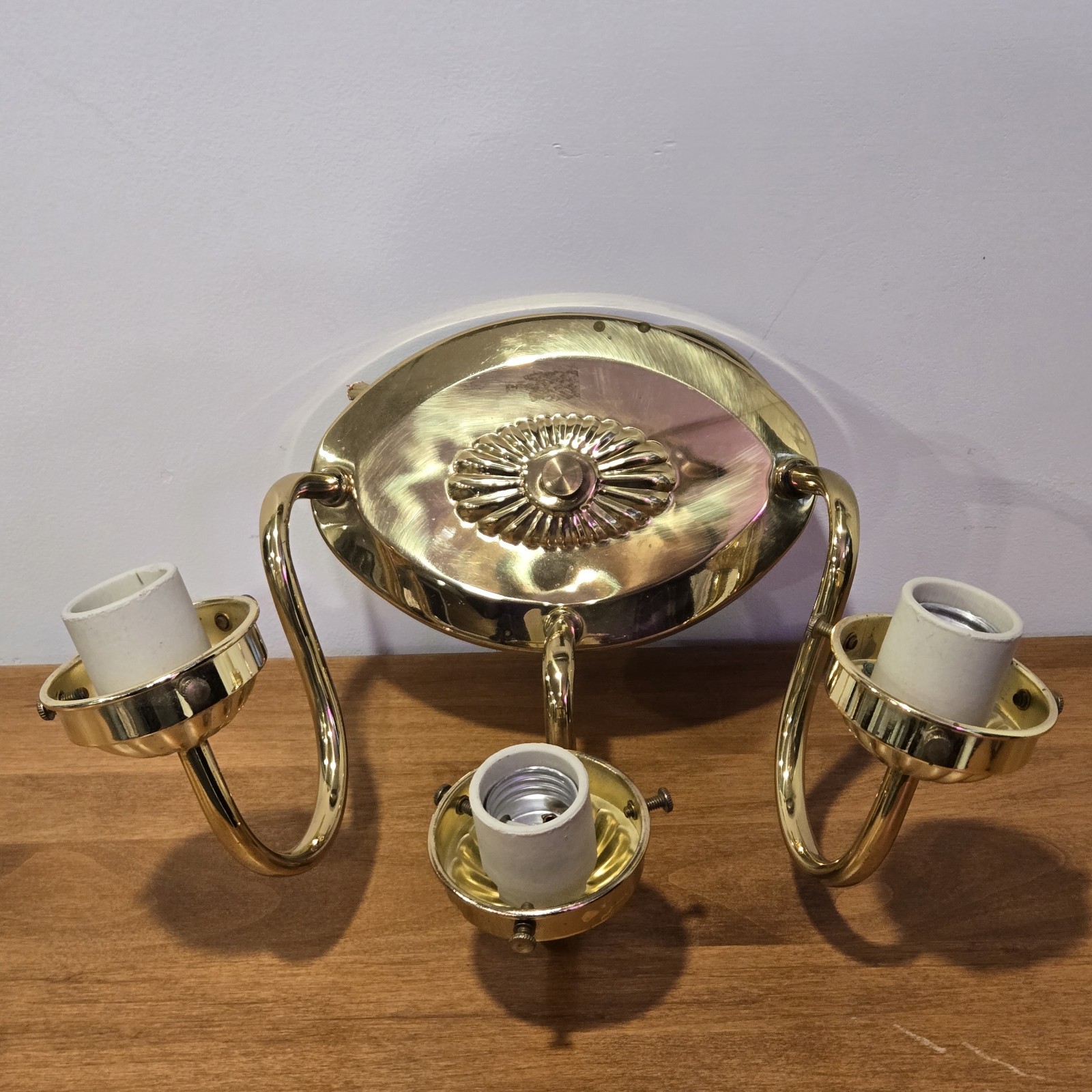 Vtg MCM Brass 3 Arm Candelabra Wall Sconce/Vanity Light Hardwired Untested
