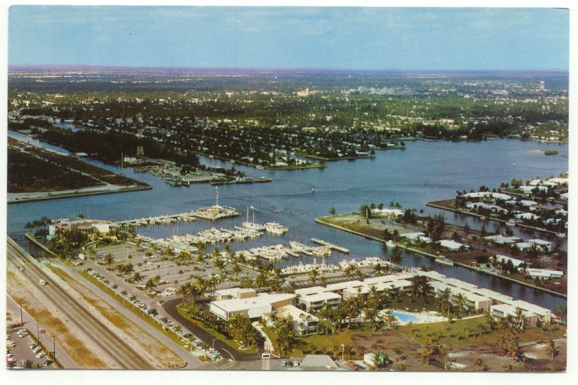 Fort Lauderdale FL Pier 66 Yacht Basin Vintage Aerial View Postcard Florida