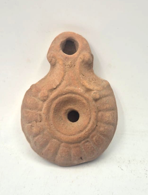 Ancient Late Roman Byzantine Terracotta Oil Lamp Decorated Holy Land 7 cm