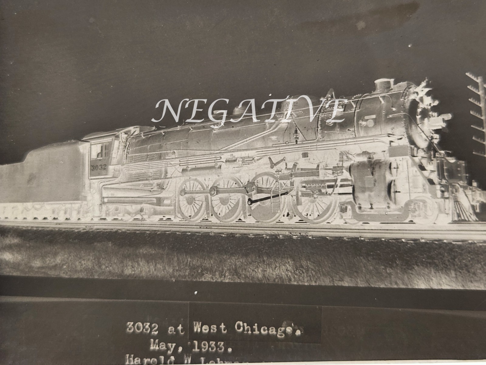 1933 CHICAGO & NORTHWESTERN RR LOCOMOTIVE #3032 PHOTO NEGATIVE 1933 CHICAGO & NORTHWESTERN RR LOCOMOTIVE #3032 PHOTO NEGATIVE