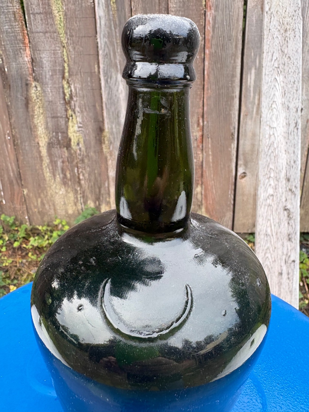 Antique Olive Green Mallet Whiskey Liquor Bottle 8\
