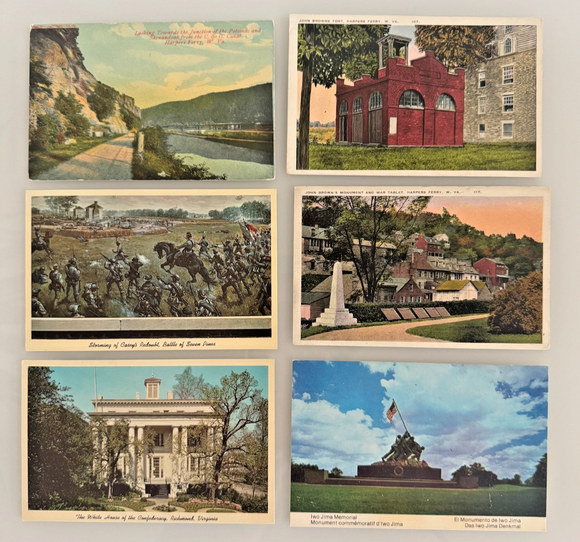 Vintage US History Postcard Lot of 6 Harpers Ferry Civil War Iwo Jima Virginia Vintage US History Postcard Lot of 6 Harpers Ferry Civil War Iwo Jima Virginia