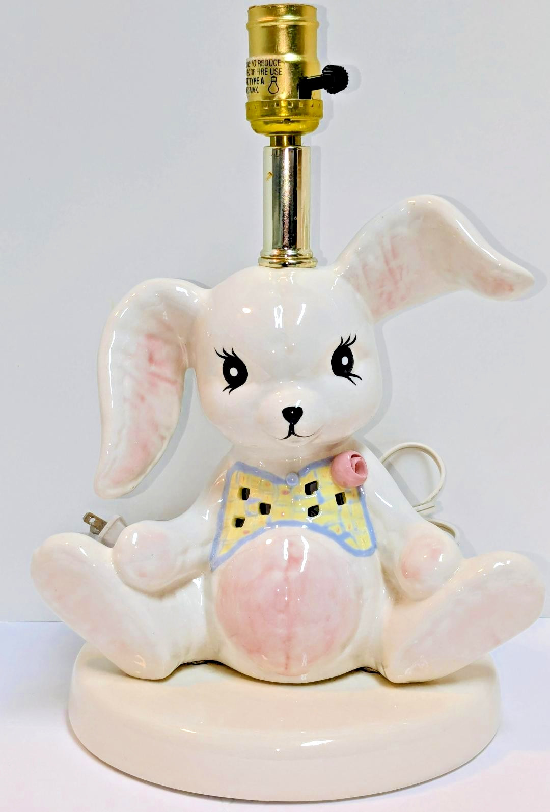 Ceramic Vintage Rabbit Bunny Flower Ribbon Glazed, by Betlar Inc. 13.5