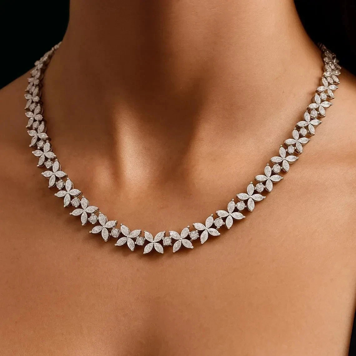 Luxury 14K White Gold Over Diamond Choker Designer Wedding 16