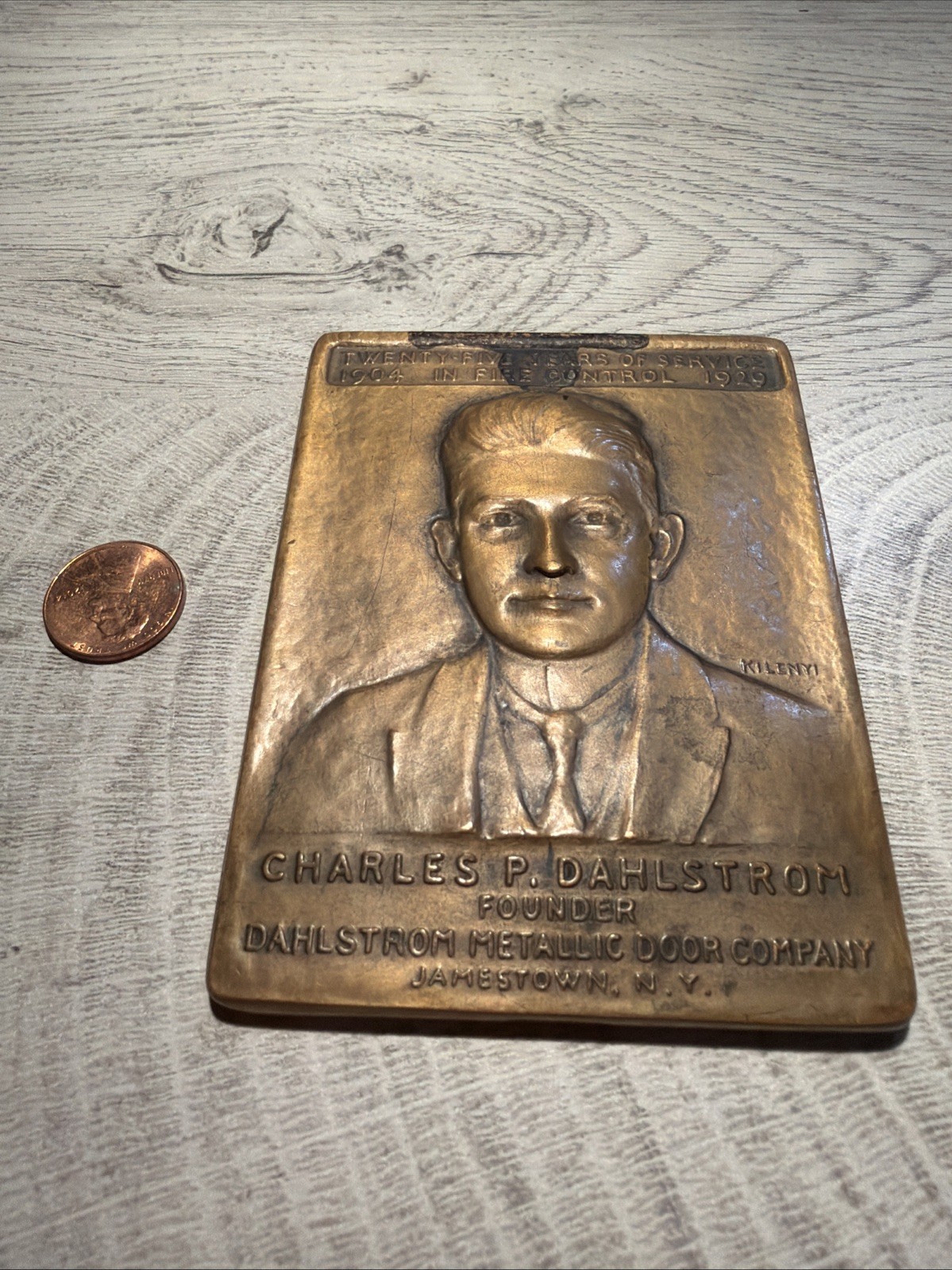 VTG 1929 Bronze Paperweight Dahlstrom Metallic Doors Jamestown NY Kilyeni Artist VTG 1929 Bronze Paperweight Dahlstrom Metallic Doors Jamestown NY Kilyeni Artist