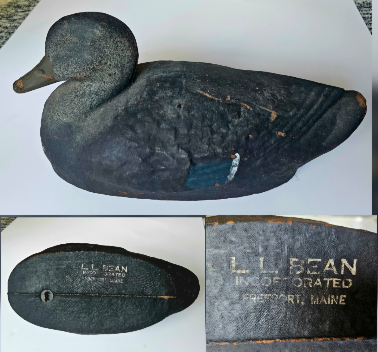 Vtg L.L. Bean Stamped Molded Fiber Ariduk Black Duck Decoy Freeport ME 1958-64