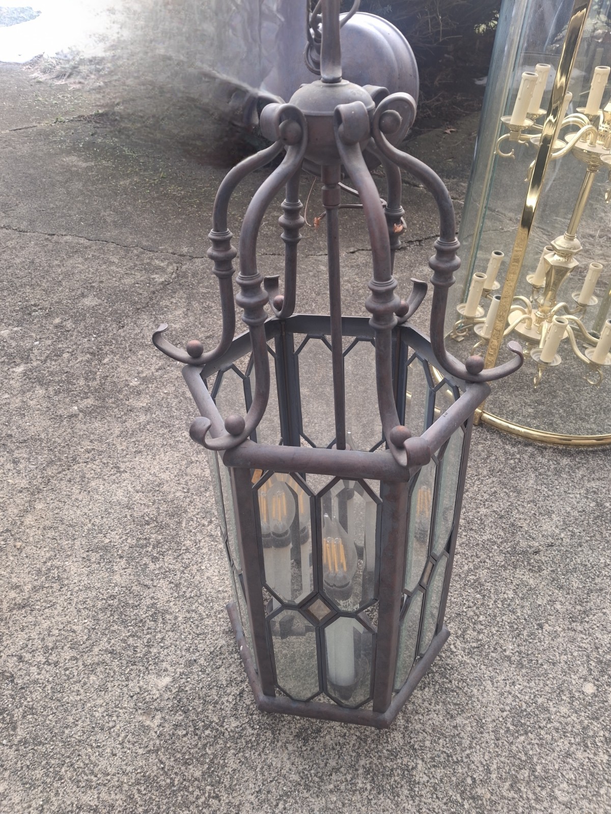 Vintage Georgian Style Beveled 4 Light Pendant Light