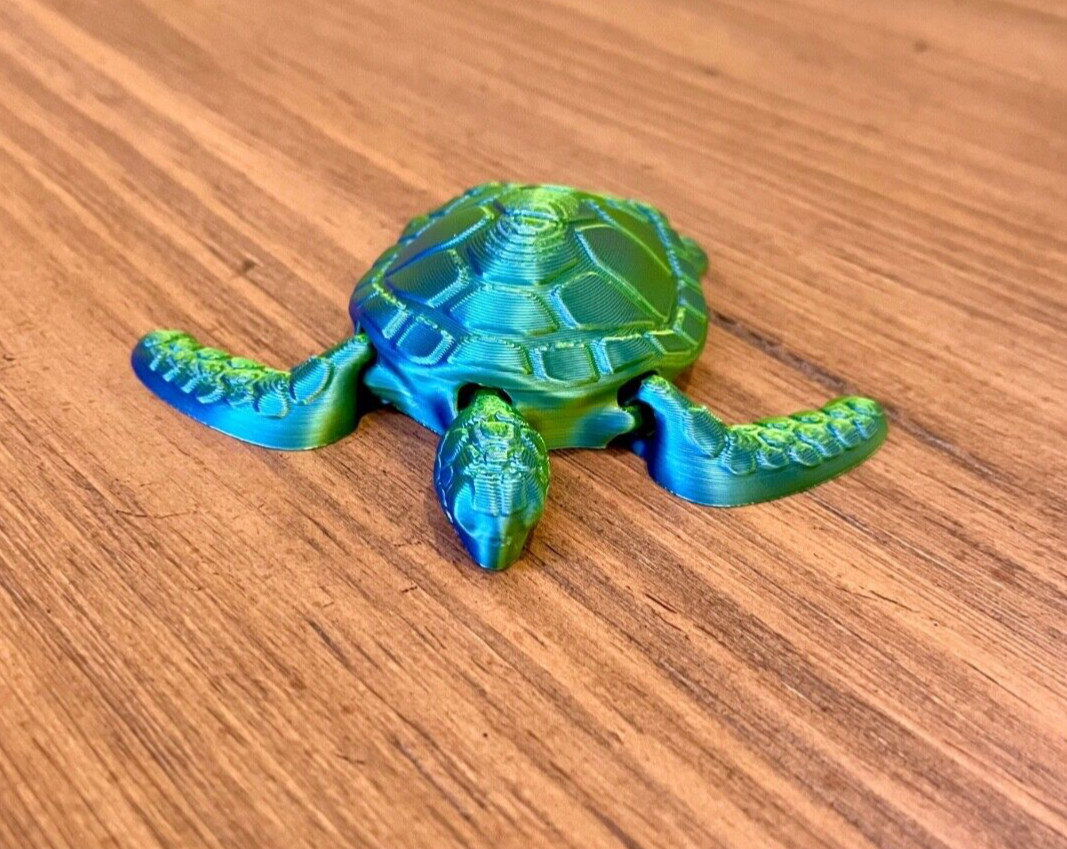 3D Printed Articulated Sea Turtle Collectible with Gradient Blue & Green Colors 3D Printed Articulated Sea Turtle Collectible with Gradient Blue & Green Colors