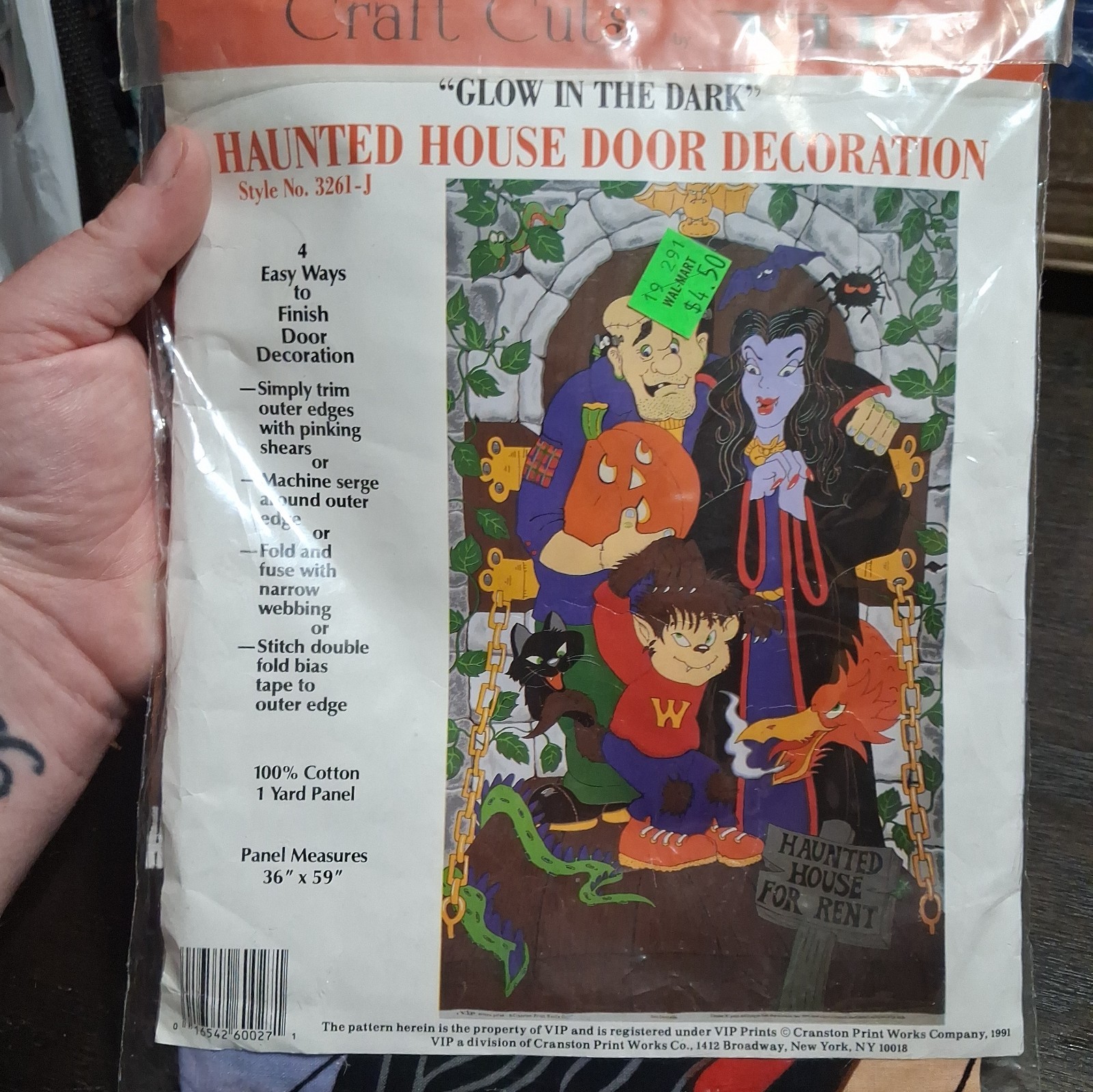 Vintage 1990s Cranston Halloween Fabric Glow In The Dark Door Decoration Sealed