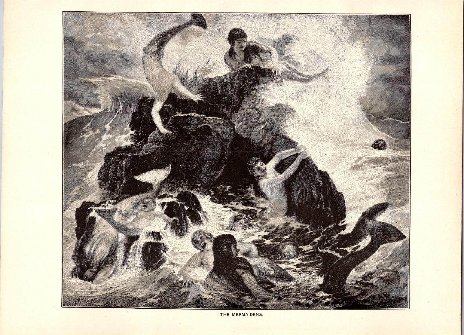 The Mermaidens Arnold Bocklin M. Weber 1896 Book Plate Print TL21 The Mermaidens Arnold Bocklin M. Weber 1896 Book Plate Print TL21