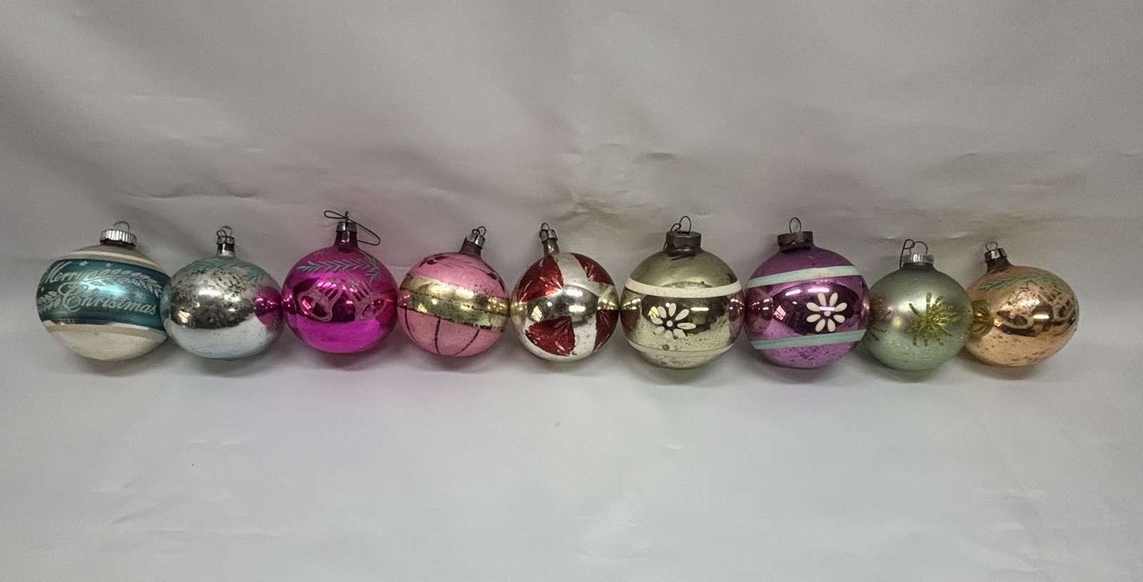 Lot of 8 Vintage Glass Christmas Ball Ornaments Multicolor Round Lot of 8 Vintage Glass Christmas Ball Ornaments Multicolor Round