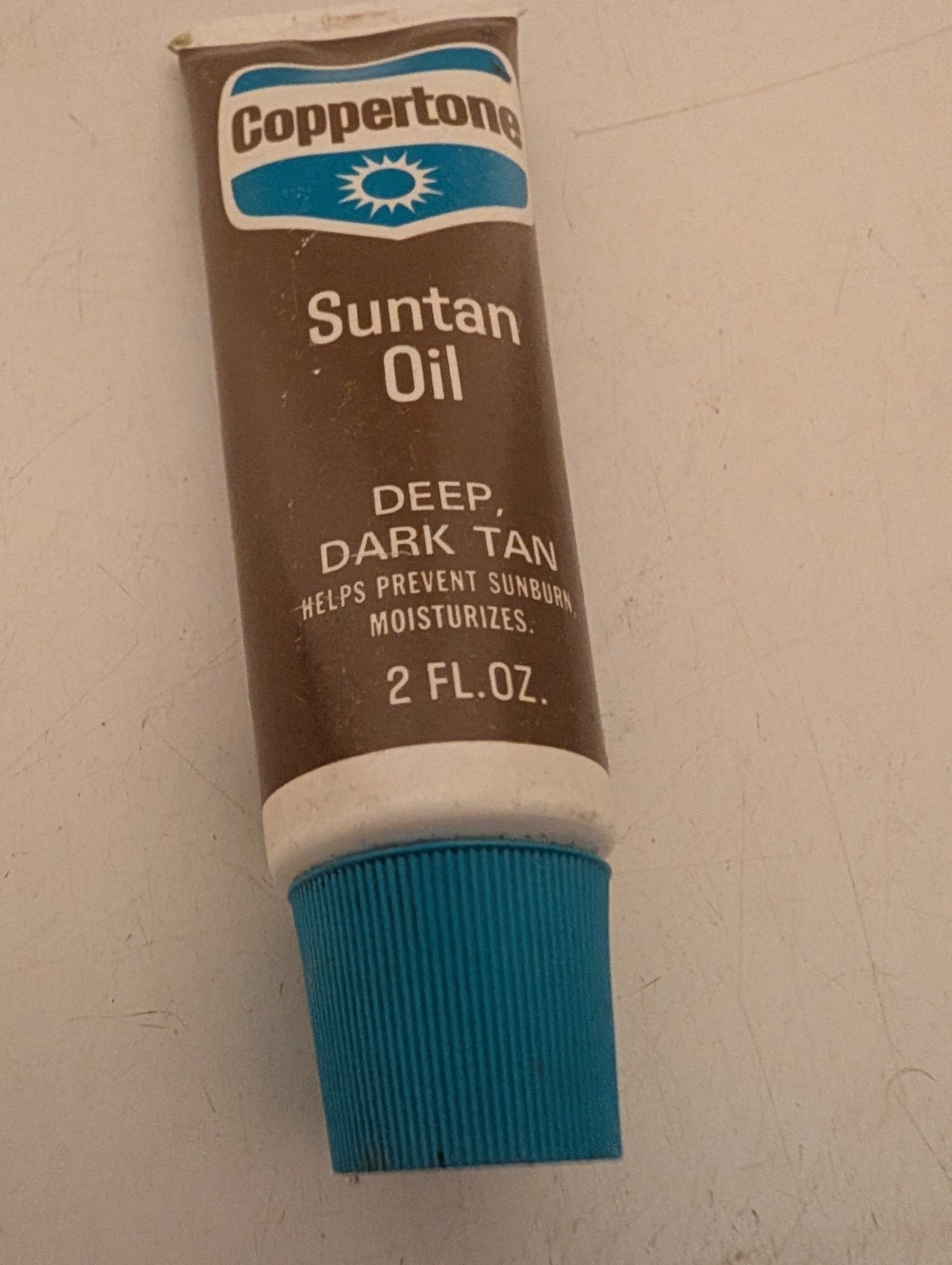 Vintage Coppertone Suntan Oil Brown Blue Bottle Tube Prop 70\'s