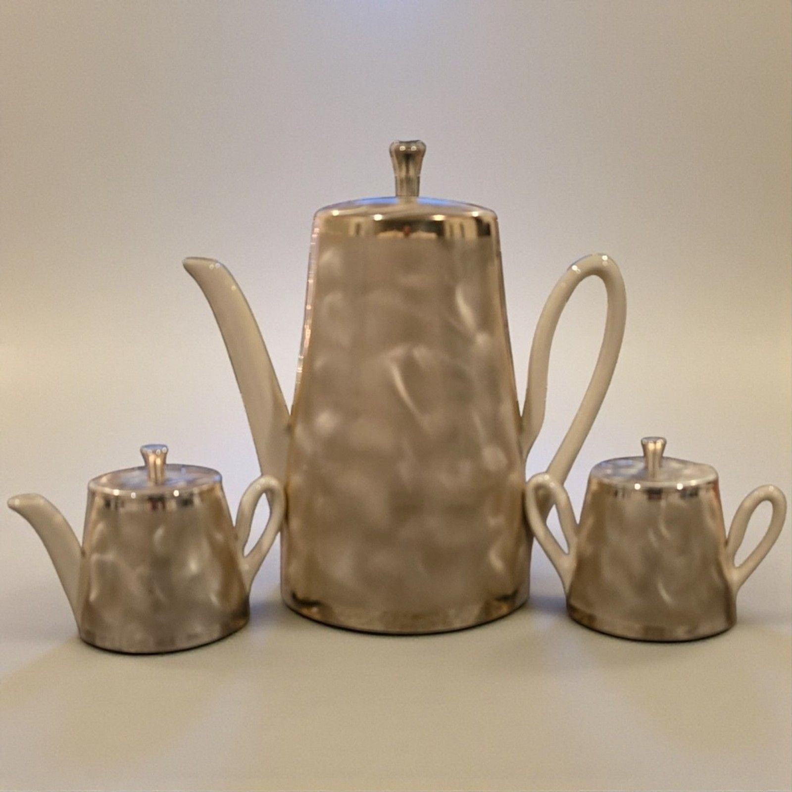 WMF Ikora West Germany Coffee Pot Set Champagne Gold MCM Ceramic Creamer Sugar WMF Ikora West Germany Coffee Pot Set Champagne Gold MCM Ceramic Creamer Sugar