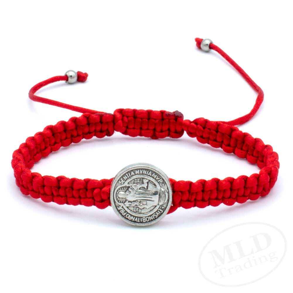 Silver Saint St Benedict Medal Red Unity Bracelet Pulsera Roja De San Benito