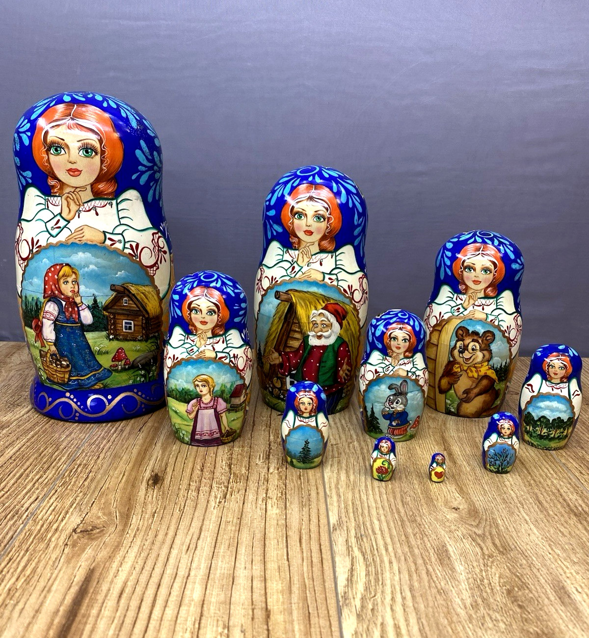 Large 9,4″ Russian Matryoshka Nesting Dolls - Rare Handmade Set of 10 Large 9,4″ Russian Matryoshka Nesting Dolls - Rare Handmade Set of 10