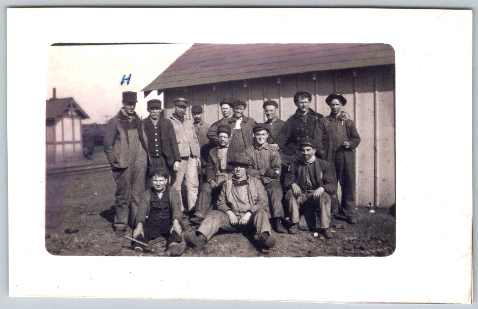 Vtg B&W Snapshot Harry Pearson Railroad Gang Workers Bradford Ohio Shed Men Vtg B&W Snapshot Harry Pearson Railroad Gang Workers Bradford Ohio Shed Men
