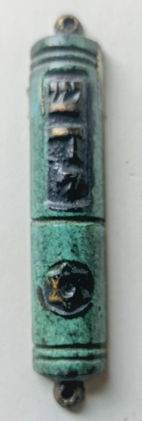  Vtg. Mid-Century Mezuzah  Enamel On Bronze W/Scroll-Judaica