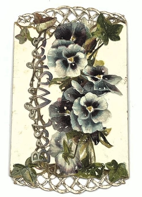 Die Cut Antique New Years Day Card Decoupage Helen Marion Burnside Poem Poetry