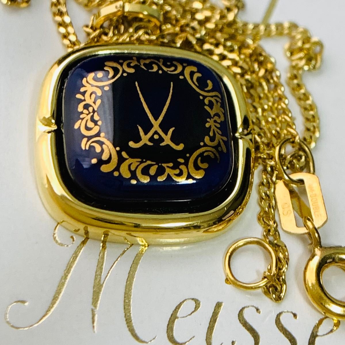 Excellent Condition Meissen Blue Logo Necklace Square Meissen Gold From JP