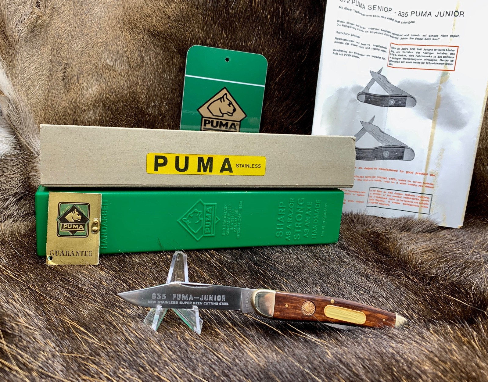 1976 Vintage Puma 835 Junior Knife & Jacaranda Handles Mint In G / Y Box P210