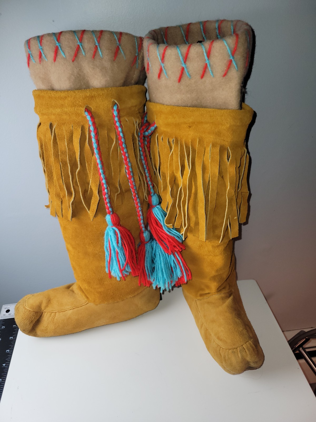 Vintage Native American Indian Suede Moccasins With Removable Wool Inner Slipper